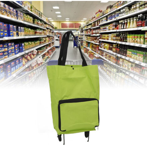 [Caddie de Shopping] Caddie à Roues Pliable, Sac de Transport en Toile Multifunctionnel Portatif, Capacité Grande, Résistant aux Intempéries, Vert