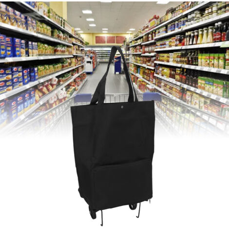 Caddie Shopping Portable de Voyage Foldable avec Roues et Sac Multifonctionnel en Toile Nylon Portable Black