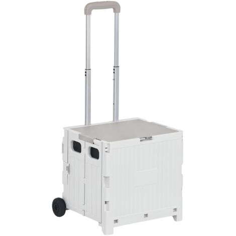 Caddie supermarché 2 roues, poignée longueur réglable, capacité 32 L, 41,5x32,5x85 cm, blanc