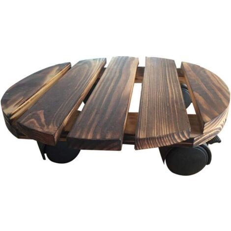 Caddy Rond en Bois avec Roues, Support de Pot de Fleur Roulant pour Jardin Intérieur et Extérieur