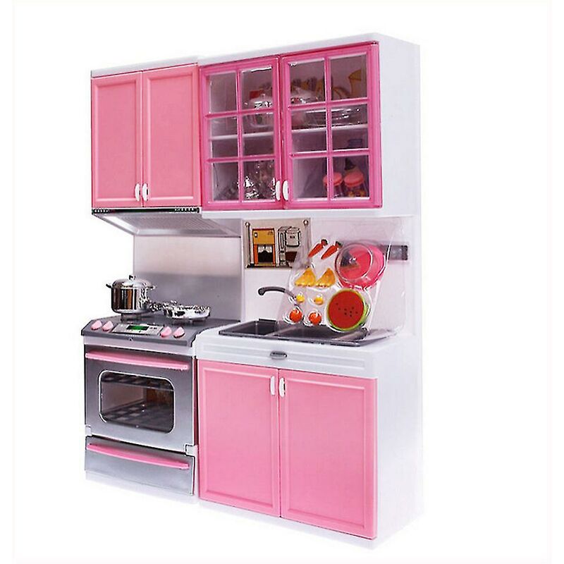 Cadeaux - Cadeau de Noël Mini cuisine pour enfants Faire semblant de jouer Ensemble de cuisine Placard Cuisinière Jouet pour fille rose