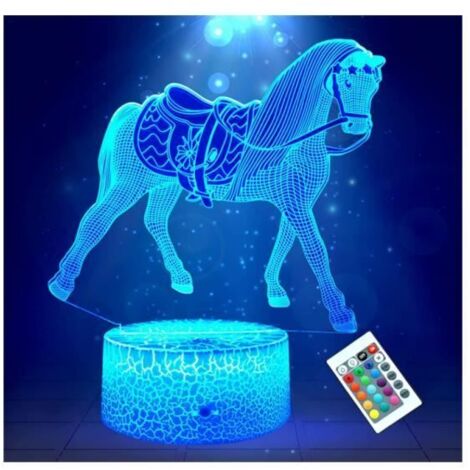 Cadeau pour filles,Veilleuse 3D en forme de cheval pour enfants,lampe illusion de 16 couleurs changeantes avec télécommande,