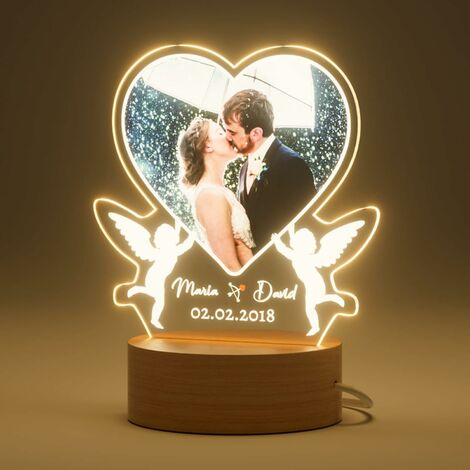 Photo Personnalisé Lampe Coeur LED Cadre Personnalisé avec Nom Date  Veilleuse Illusion 3D de Ballons de Cœur de Verre Acrylique Cadeaux Noël  Saint Valentin Anniversaire Fête Des Mères Deco Chambre : 