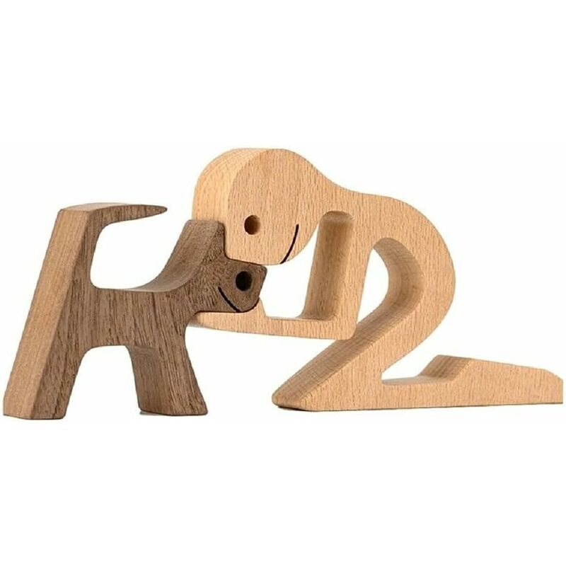 Cadeau unique sculpté à la main en bois chien statue humaine figurine sculpture décoration de bureau à domicile, homme en bois chien sculpture modèle