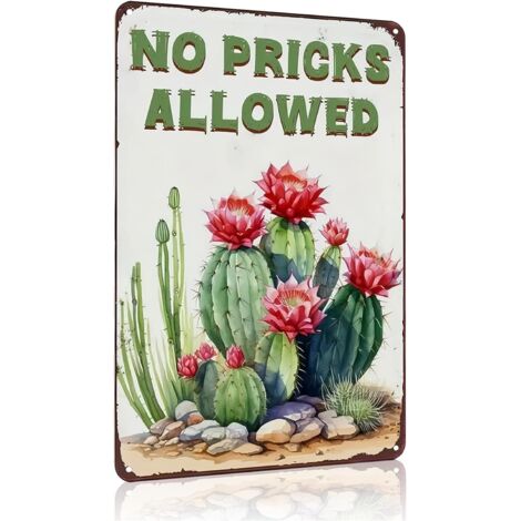 Cadeaux de Jardin Plaques de Jardinage Vintage Cactus « No Pricks Allowed » (Aucun Piquant Autorisé), pour Maison, Jardin, Serre, Salon, Chambre, Cour, Décoration Extérieure 20X30 cm