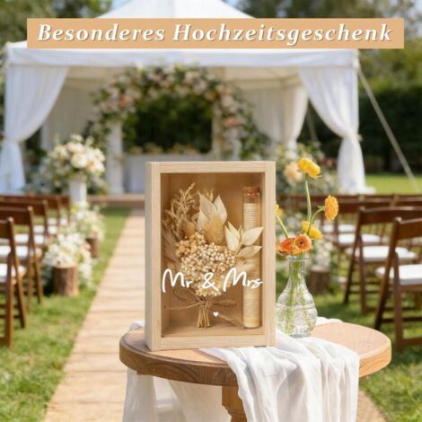 Cadeaux de mariage pour couple de mariés, 11 × 16 cm, cadeau d'anniversaire, cadeau de mariage, boîte en bois + fleurs séchées + tube à essai, cadeau en argent, cadeau d'anniversaire, pour cadeau