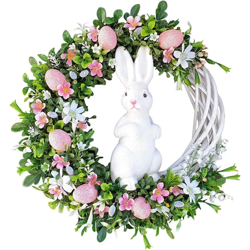 [Cadeaux de Pâques]Couronne de Pâques à suspendre à une porte, couronne d'œufs de Pâques avec œuf de lapin de Pâques en acrylique, couronne de