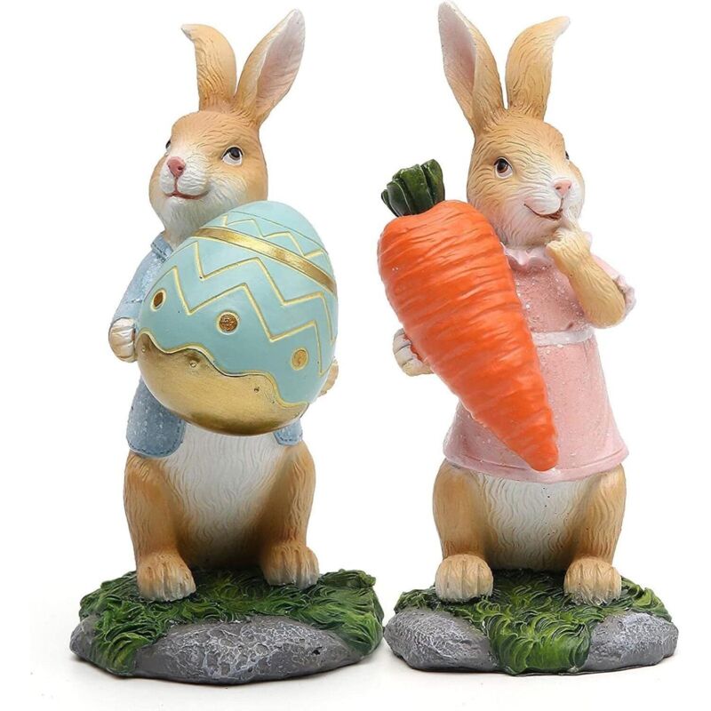 [Cadeaux de Pâques]Lot de 2 figurines de lapin de Pâques pour décoration de table