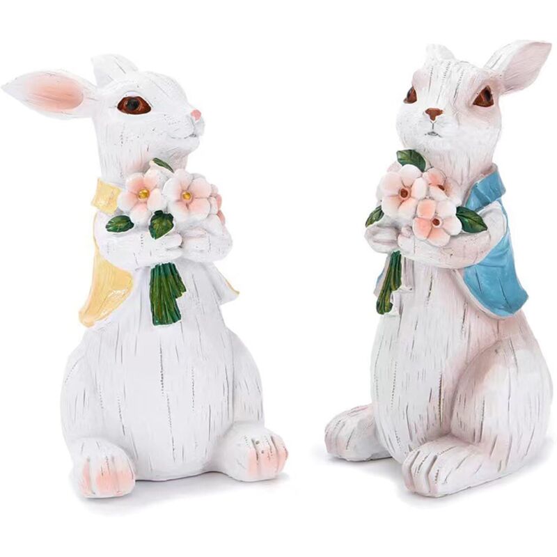 [Cadeaux de Pâques]Lot de 2 figurines de lapin de Pâques pour décoration de table