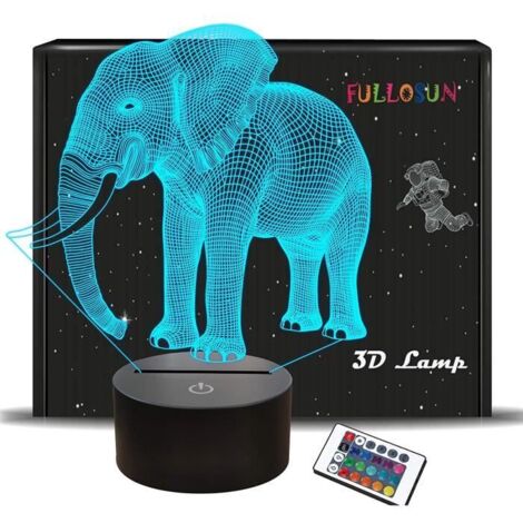 Cadeaux d\'éléphantveilleuse 3D pour enfants 16 couleurs changeant lampe illusion 3D avec télécommandecadeaux d\'anniversaire de 281