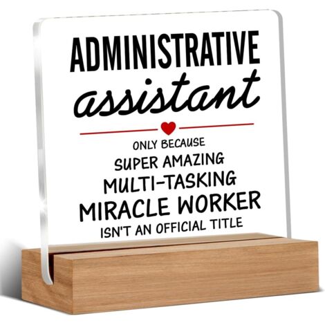 Cadeaux pour assistant·e administratif·ve, cadeaux d'appréciation pour secrétaire, panneau transparent de décoration de bureau, panneau en acrylique avec support en bois pour bureau, table et étagère
