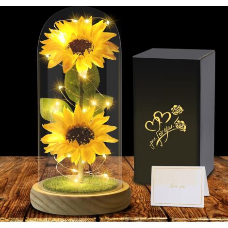 Cadeaux pour Femmes - Fleur Eternelle sous Cloche avec LED, Tournesols Cadeau pour Femme Maman Mère Grand-mère, Cadeau éternel pour Femme pour la fête des mères, Anniversaire, Noël