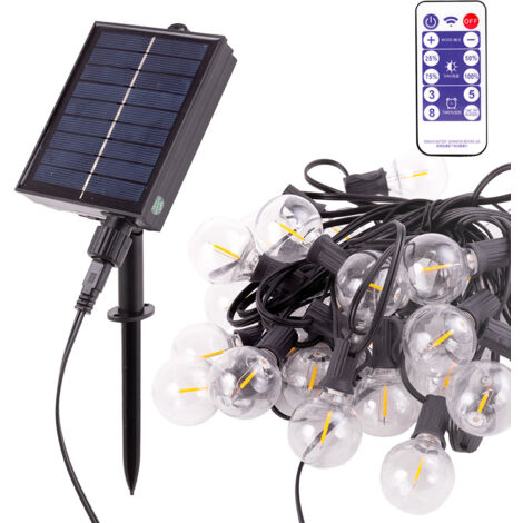Cadena 25 Bombillas LED G40 2700ºK 9,5M Solar - Panel: 5,5V 1,2W Batería: 3,7V 1200MaH [HO-CAD-25-SOL-WW]