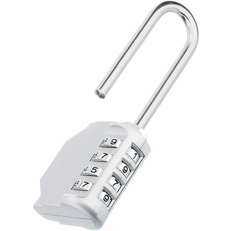 Cadena a combinaison long, 4 chiffre numero Cadenas code extérieur, Serrure à combinaison longue anse pour casier pour gym, vestiaire, college, scolaire armoire, escape game, argent