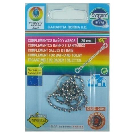Cadena baño bolas 25cm tapon lavabo/bidet c/anillas cr. s&m