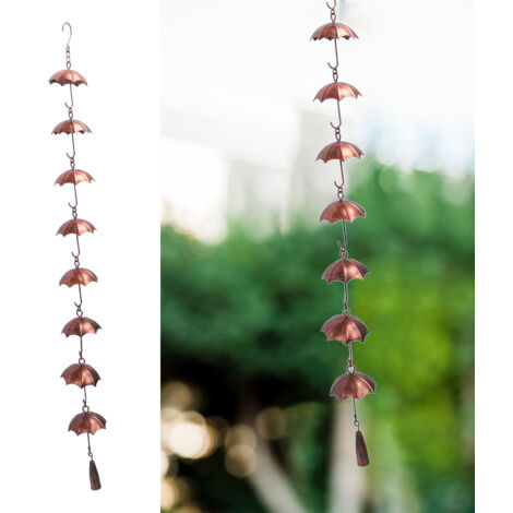 Cadena de lluvia decorativa de hierro con 8 copas en forma de paraguas para patio y jardín [Cadena de lluvia] + [Cadena de lluvia decorativa] + [8 copas en forma de paraguas] + [Hierro con aspecto dor