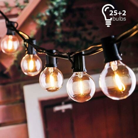 Cadena de luces, cadena de luces conectables a 25 bombillas G40 7.62M Cadena de luces a prueba de agua Decoración para exteriores e interiores para jardín, terraza, Navidad, fiesta, boda [Clase energética A]