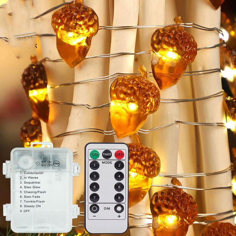 

Cadena de luces LED 30 Cadena de luces LED 3M Luces de cadena con pilas con control remoto para el dormitorio de otoño de Acción de Gracias Navidad