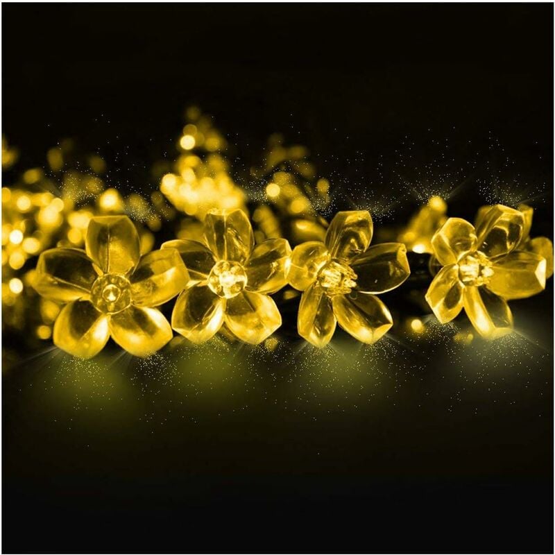 

Cadena de luces solares para exteriores, 6.5 m, 50 luces LED de flores con 2 modos de iluminación Decoración de luz para Navidad, árbol, jardín,