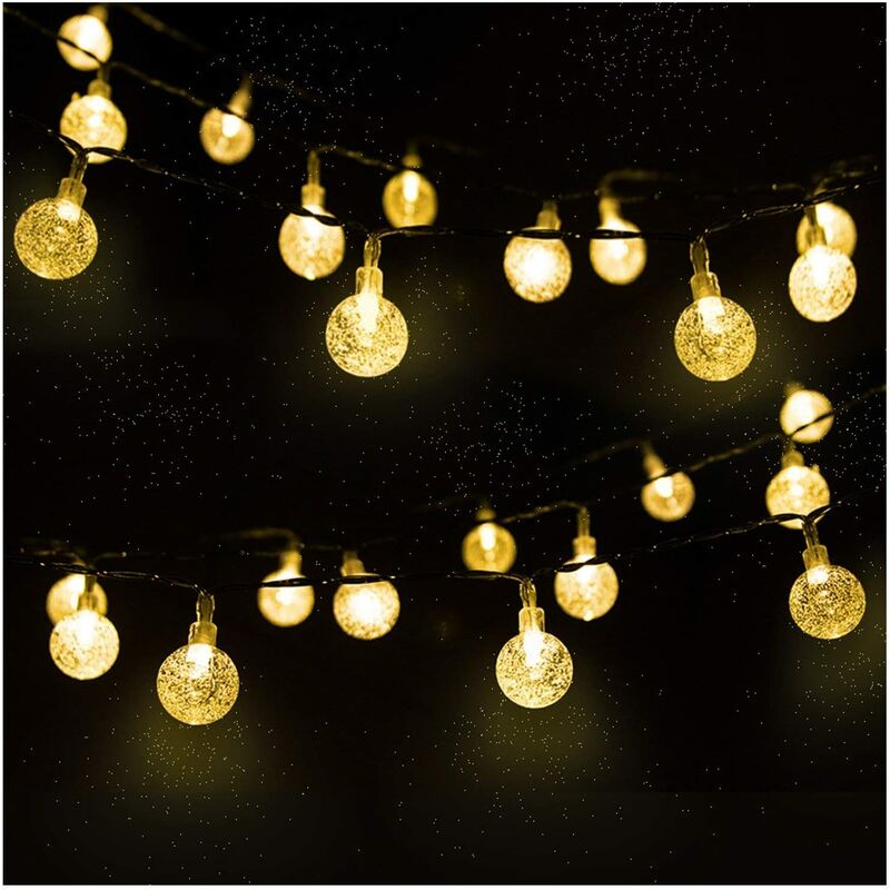 

Cadena de luces solares para exteriores de 4.5m 30 LED, cadena de luces de bola de cristal con 2 modos de iluminación Decoración de luz para Navidad,