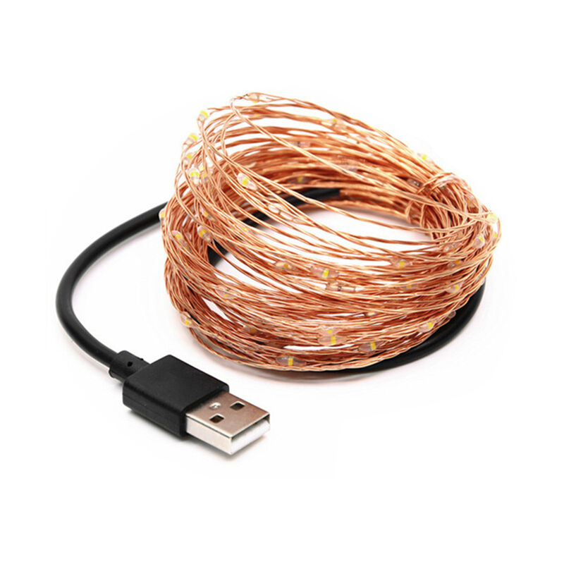 

Cadena de luz de alambre de cobre USB 5V Fuente de alimentacion Luces de hadas Lampara de decoracion para fiestas (10m 100 luces, Blanco)