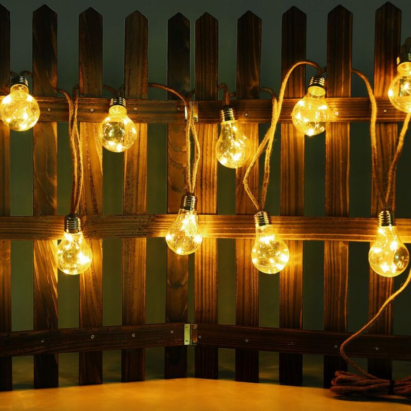 

Cadena de luz solar LED bombillas exteriores cadena de luz exterior decoración de balcón solar, cuerda de cáñamo, LED 3 vatios blanco cálido, L 570