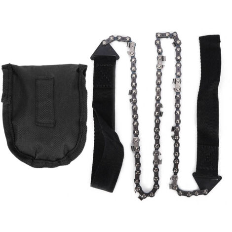 Cadena de mano portátil de supervivencia fabricada en acero de alto carbono, modelo TSS-R5, color negro, 65 cm de longitud, para jardín, camping y senderismo, incluye funda de transporte.
