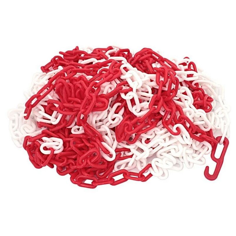 

Cadena de plástico blanco y rojo 6 mm x 25 m + ganchos LP1R