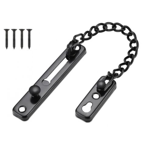 Cadena de seguridad para puerta, limitador de puerta estrecho, cerradura antirrobo con resorte y tornillos para puerta interior de casa, acabado en acero inoxidable negro mate.