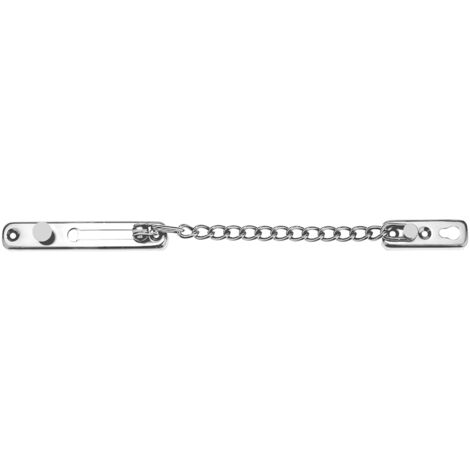 Cadena de seguridad robusta de acero inoxidable para puertas interiores – Modelo 3 (304 plateado) con herrajes de montaje.