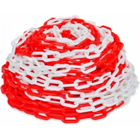 Cadena de señal de advertencia de plástico rojo y blanco de 6 mm x 10 m