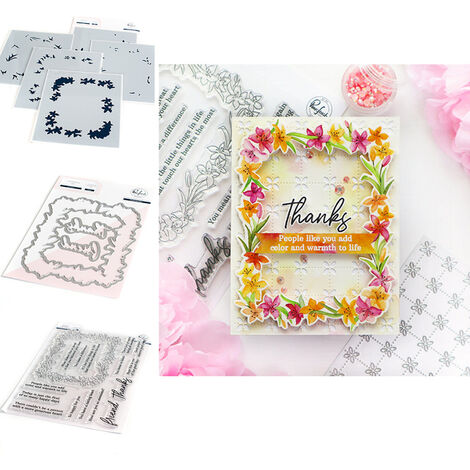 Cadena Floral de tulipán, corazones de amor, estrellas, azulejos geométricos, marco de lirio de crisantemo, troqueles de corte de Metal, conjunto de plantillas de lámina caliente,Y3438-A Set-3Pcs
