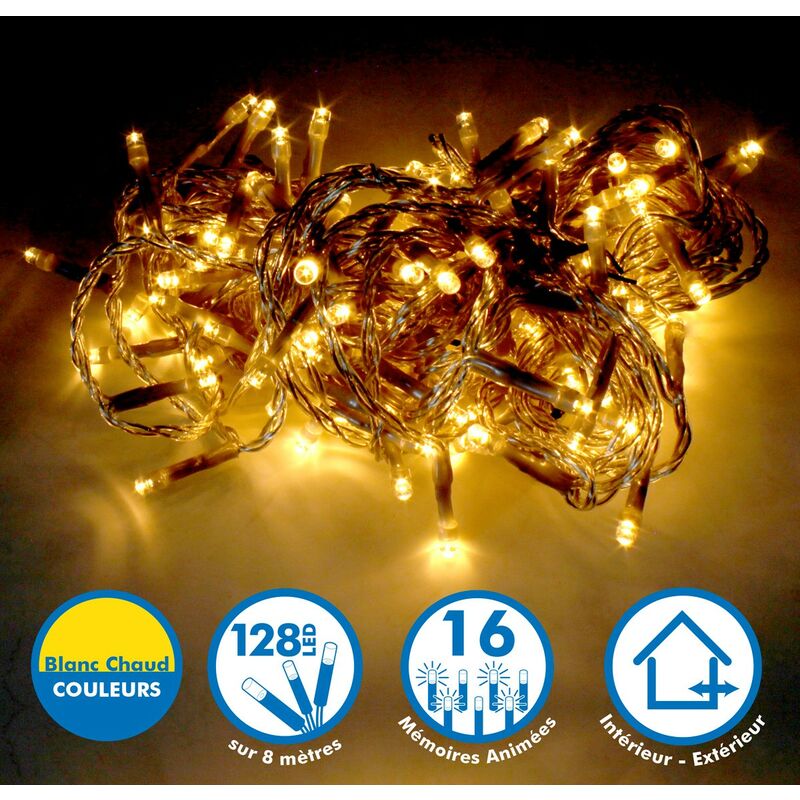 

Cadena ligera 8 metros 128 LED - Blanco cálido exterior