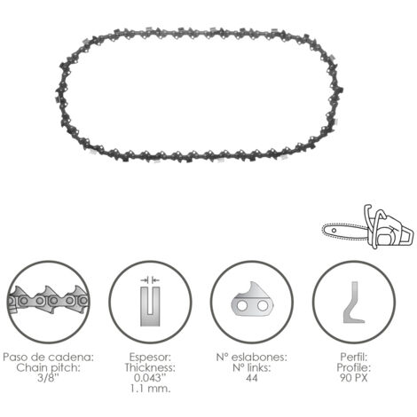 Cadena Motosierra 3/8" / 0.043" 1,1 mm. / 44 Eslabones / 90 PX