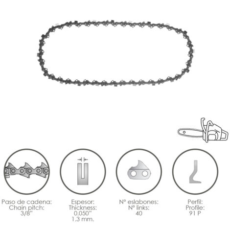 Cadena Motosierra 3/8" / 0.050" 1,3 mm. / 40 Eslabones / 91 P