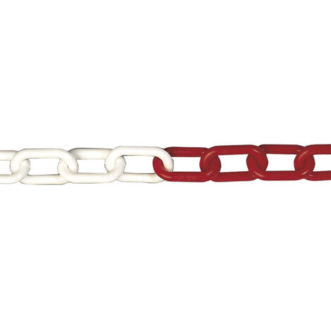 Cadena plastico 10mm. rojo/blanco 25M.
