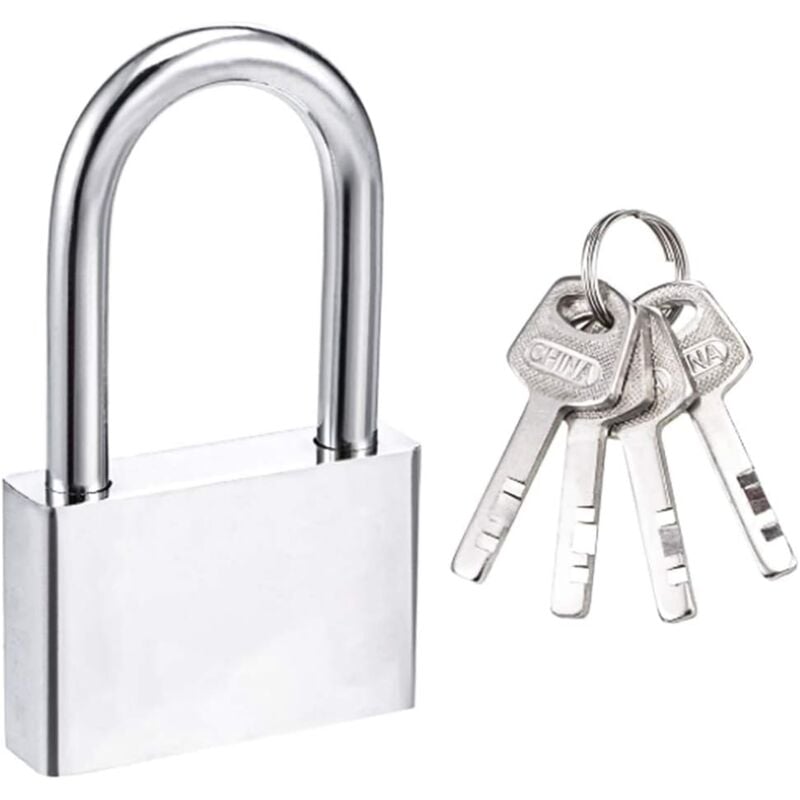 Cadenas 50mm à 4 clés, boîtier en acier trempé, anse longue de 8mm de diamètre, cadenas extérieur étanche