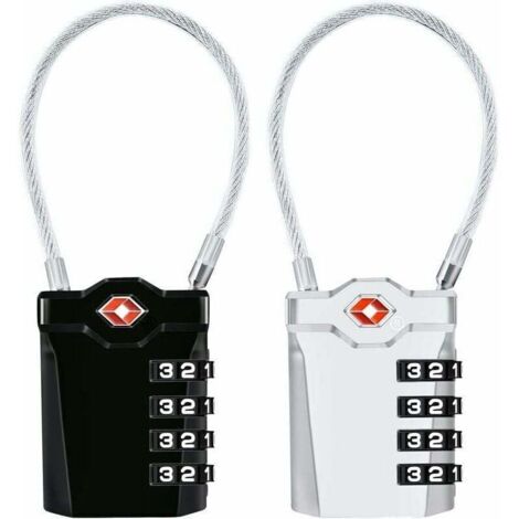 Cadenas à Bagages, Lot de 2, Cadenas à Combinaison 4 Chiffres pour Valise et Sacoche (Noir + Argent)