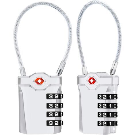 Cadenas à bagages, Lot de 2 voyage à combinaison à 4 chiffres Cadenas à combinaison de 14 cm de câble flexible pour valise, sacoche de bagage, etc. (Argent)