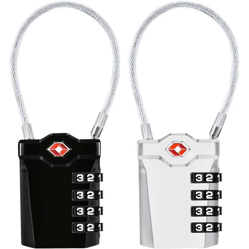 Cadenas à bagages, Lot de 2 voyage à combinaison à 4 chiffres Cadenas à combinaison de 14 cm de câble flexible pour valise, sacoche de bagage, etc.