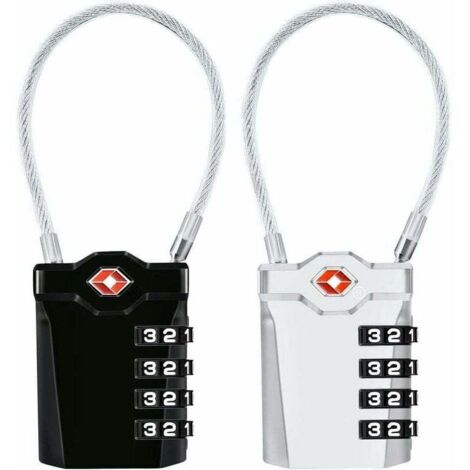 Cadenas à Bagages TSA, Lot de 2, Cadenas à Combinaison 4 Chiffres pour Valise et Sacoche (Noir + Argent)
