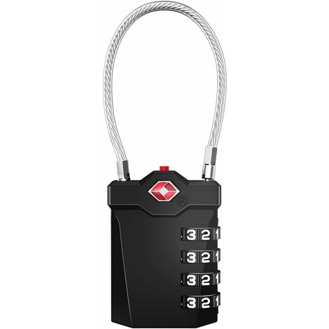 cadenas à bagages, TSA serrure valise à combinaison à 4 chiffres avec alarme d'ouverture, code cadenas casier de câble de gymnastique (1 Pièce, Noir)