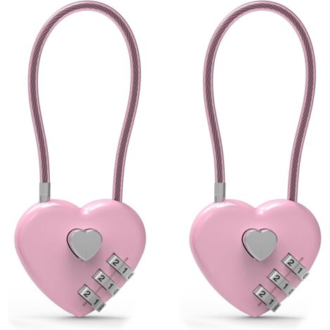 Cadenas à câble codé, 2 pièces – Cadenas numérique – Alliage de zinc – Rose –