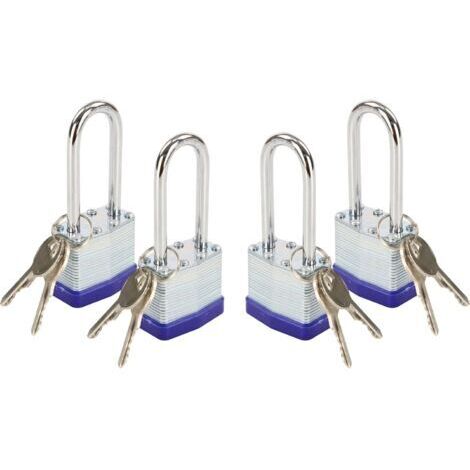 Cadenas à clé 40 mm à anse longue, cadenas robuste en acier laminé pour portails, hangars, boîtes à outils et casiers (avec clé)
