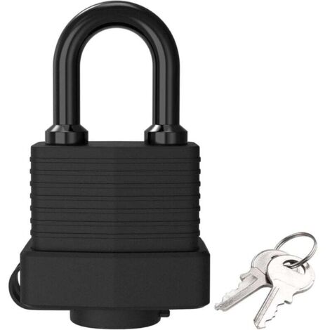 Cadenas à Clé avec Protection Thermoplastique, Cadenas Laiton étanche, Cadenas en Acier Laminé Extérieur Résistant aux Intempéries, pour Casier, Gym, Garage, Clôture (Noir,1 Pièce)