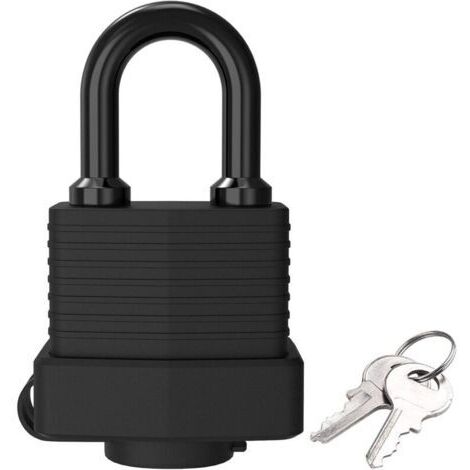 Cadenas à Clé avec Protection Thermoplastique, Cadenas Laiton étanche, Cadenas en Acier Laminé Extérieur Résistant aux Intempéries, pour Casier, Gym, Garage, Clôture (Noir,1 Pièce)