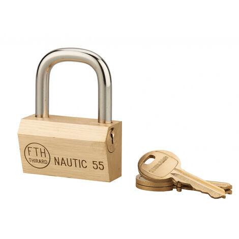 Cadenas à clé Nautic UNIKEY (achetez-en plusieurs, ouvrez avec la même clé), 55mm, anse laiton, 3 clés - THIRARD