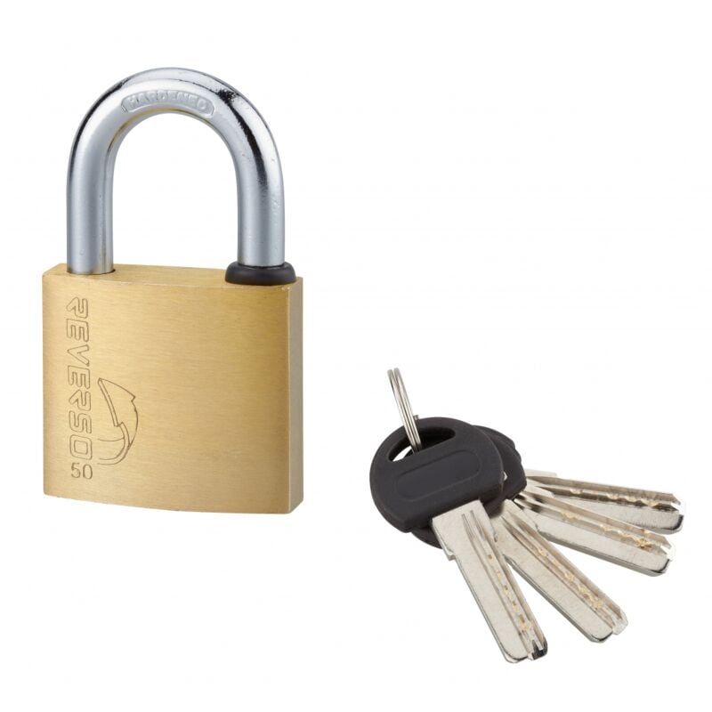 Thirard - Cadenas à clé Reverso, laiton, extérieur, anse acier, 50mm, 4 clés