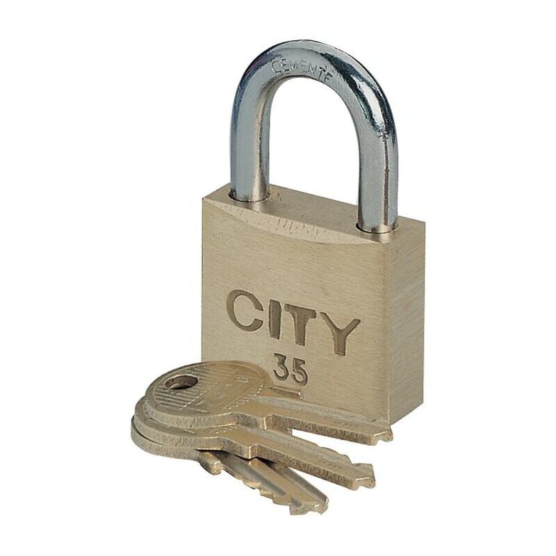 Iseo City - Cadenas à clé s'entrouvrant sur numéro suivi KCF005502 corps laiton anse acier cémenté City 45