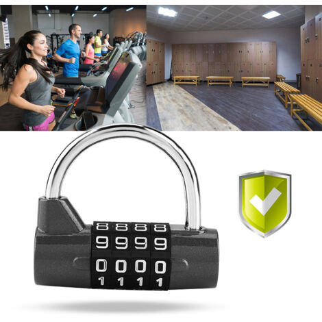 Cadenas à Code 4 Chiffres pour Bagages, Équipement de Sport et Casiers, Sécurité Combinée, Noir